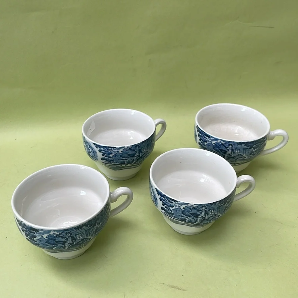 Vintage blue/white Liberty Blue fine china tea cup with saucer set of 4